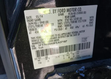 2015 Ford F-250 Xlt from USA, damaged, VIN 1FT7W2B68FEA37187